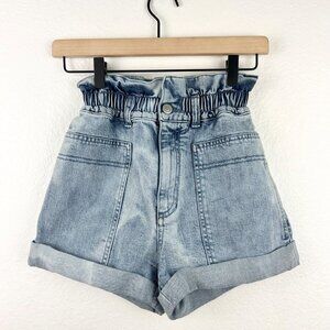STELLA MCCARTNEY High Waist Paperbag Denim Shorts, Cuffed, Size 25